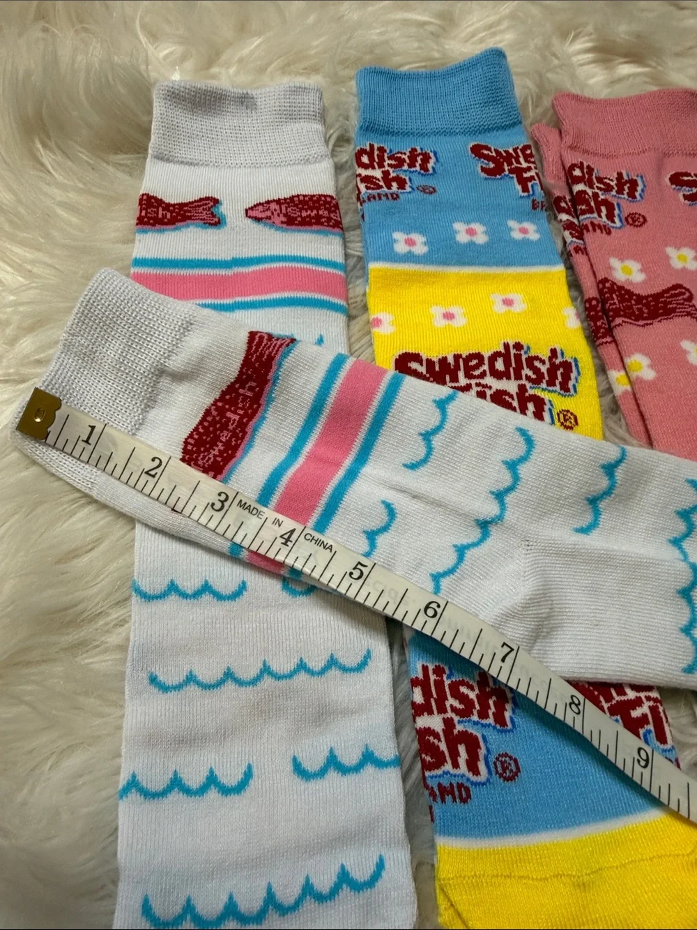 New, Sweetish Fish Colorful Crew Socks - Pink, White, Blue, Yellow